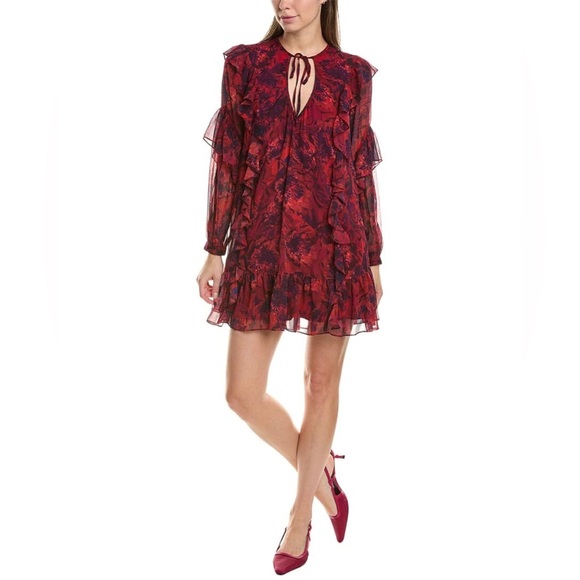 Cinq a Sept Dress Women’s 4 Red Ruffled Sheer
 Mini Dress Fairy Vampire - Picture 1 of 9